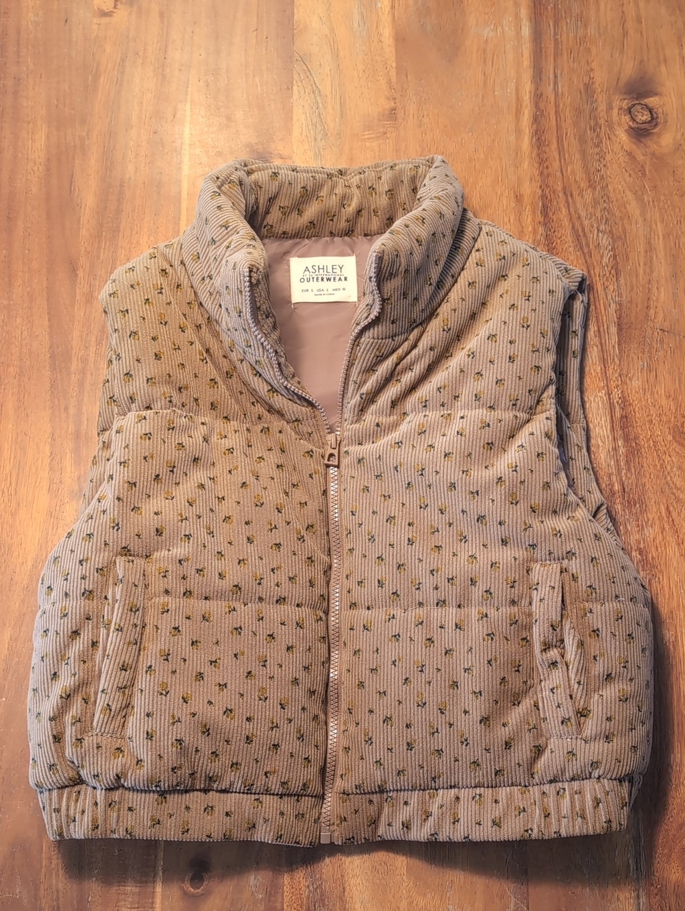 Womens' Tan Corduroy Puffer Vest